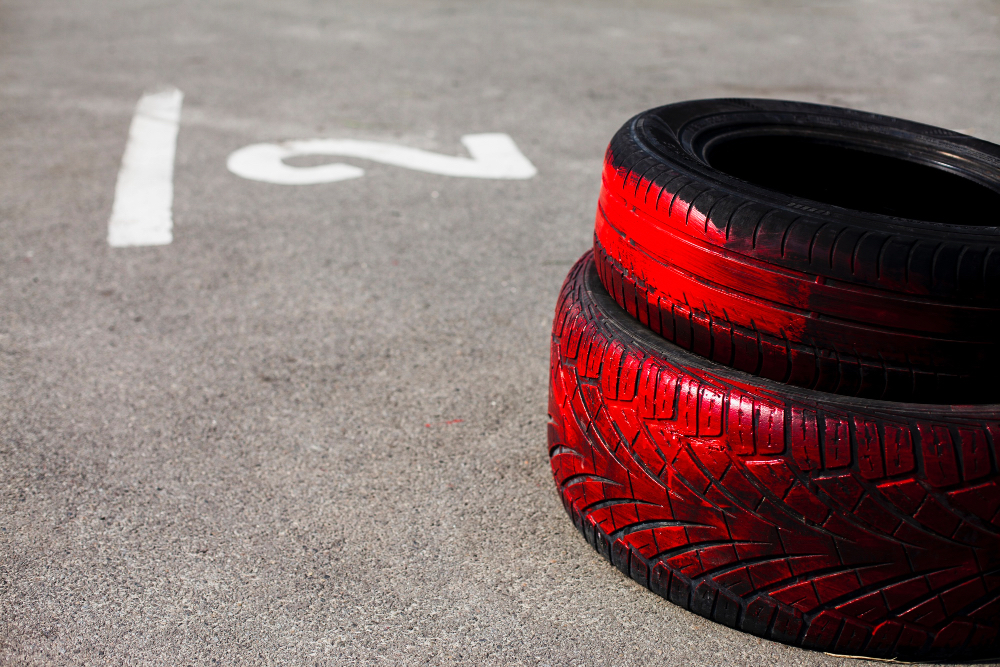 Tyres with red paint